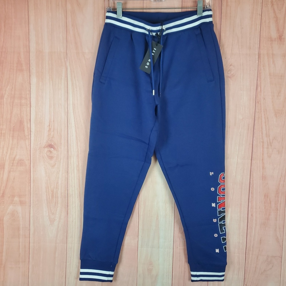 Sonneti London Varsity Sweatpants Mens Small Blue Fleece Lined Athletic Jogger